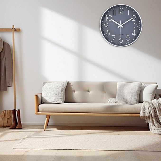 jomparis Wall Clock 12 Inch Non-Ticking Silent Battery Operated Round Wall Clock Modern Elegant Simple Style Clock for Home Office Kitchen Bedroom Living Room