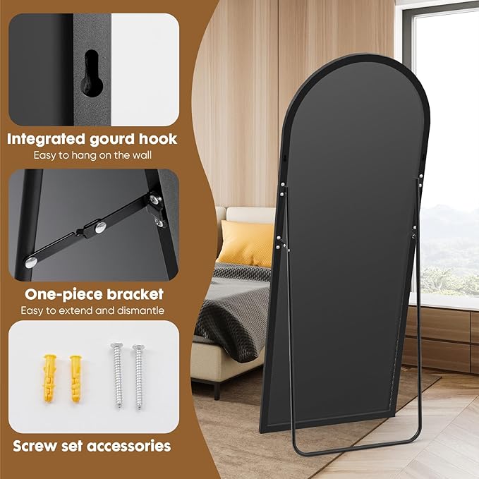 Arched Full Length Mirror, Floor Mirror with Stand, 71"x26" Mirrors for Home Decor, Full Body Length Floor Mirrors, Wall Mounted Mirror for Bedroom, Living Room, Black