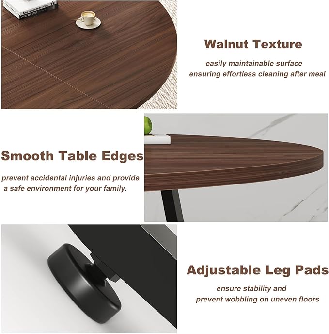 LVB Round Dining Table, Modern Wood Metal Kitchen Tables, Industrial Small Dinner Room Table for 4 to 6 People, Circle Coffee Dining Room Tables for Home Kitchen Living Room, Walnut, 51 Inch