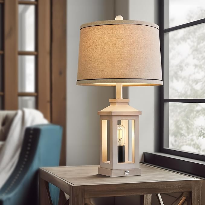 23.75" Retro Farmhouse USB C+A Ports Table Lamp Set of 2 with 3 Way Dimmable Touch Control White Nightlight Vintage Modern Lamp for Living Room Bedroom with 2 Light Sources