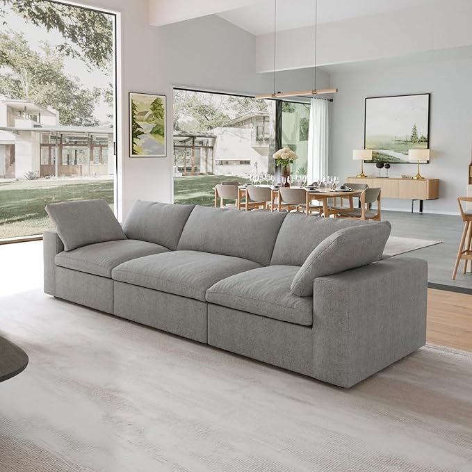 JACH Modular Sectional Couch for Living Room, Modern Convertible Couches, 3 Seats Soft Cloud Couch, Cushion Covers Removable, Modular Sectional Sofas for Living Room Apartment, (Grey)