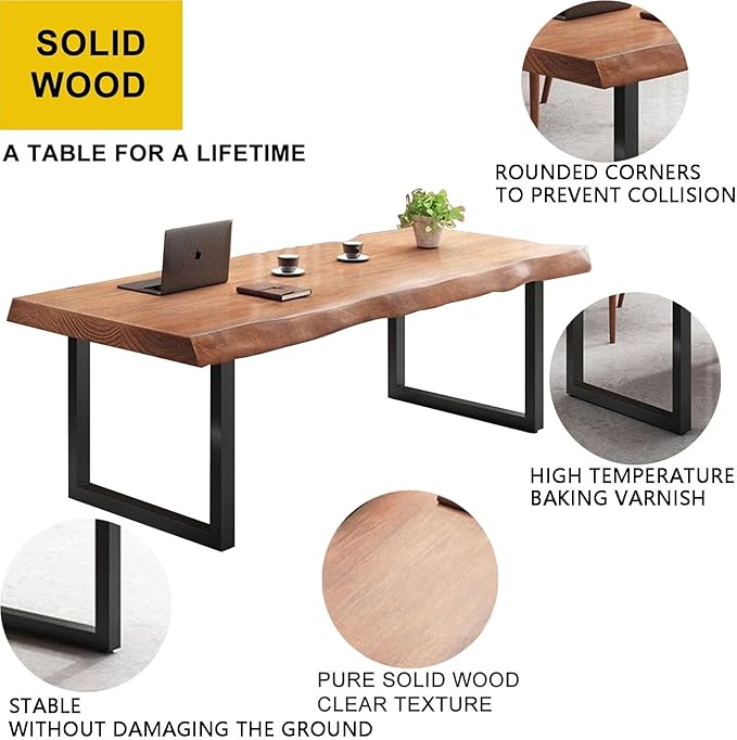 Stylish Solid Wood Office Desk with Sturdy Metal Base - Durable Multi-Size Executive Computer & Dining Table - Perfect for Home Office & Work Environments (Brown, 47in)