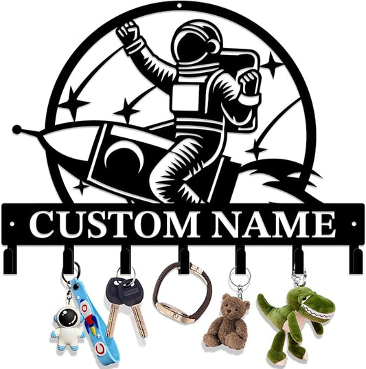 Personalized Custom Astronaut UFO Metal Wall Keys Hooks,Clothes Hooks Astronaut Art coat racks,door holder,Black Astronaut decorations for home,Entrance doors,Hallway, Bedroom,Keys,Hats (Style D)