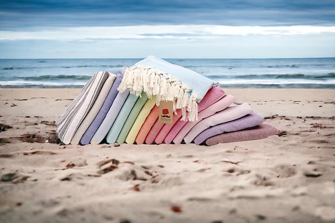 Bazaar Anatolia Turkish Beach Towel – 100% Cotton, Quick Dry, Sand Free Towel for Bathroom, Camping, Travel, Royal Navy – Oversized 71x39 Inches – Stripe Dark Blue