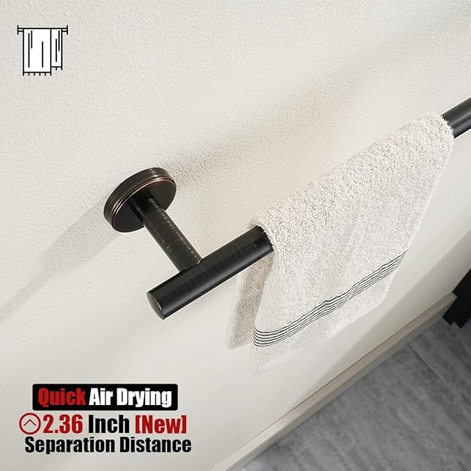JQK Oil Rubbed Bronze Towel Bar, 27 Inch 304 Stainless Steel Thicken 0.8mm Towel Rack Bathroom, Towel Holder Wall Mount, Useable Length 24 Inch 2 Pack, TB110L24-ORB-P2