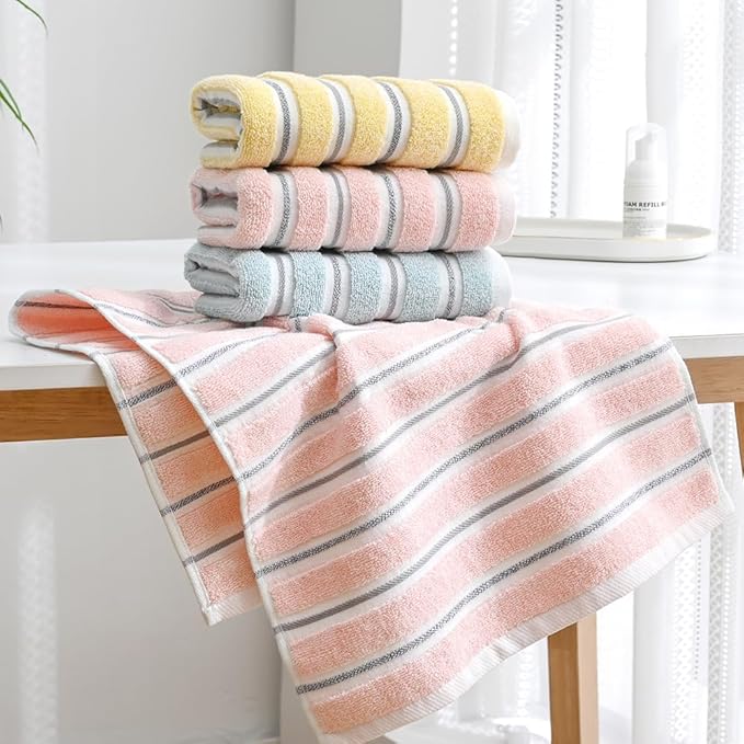 YiLUOMO Green Ribbed Striped Hand Towel Set of 2 Soft and Absorbent Cotton Bathroom Hand Towel Spring Decorative 13 x 29 Inch