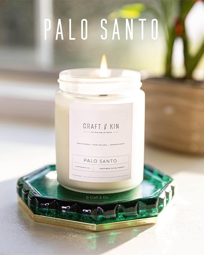 Craft & Kin Palo Santo Christmas Scented Candle | 8 Oz 45 Hour Long Lasting | Classic Soy WoodWick Winter Candles | Made with Natural Soy | Holiday Candles Gifts for Men and Women
