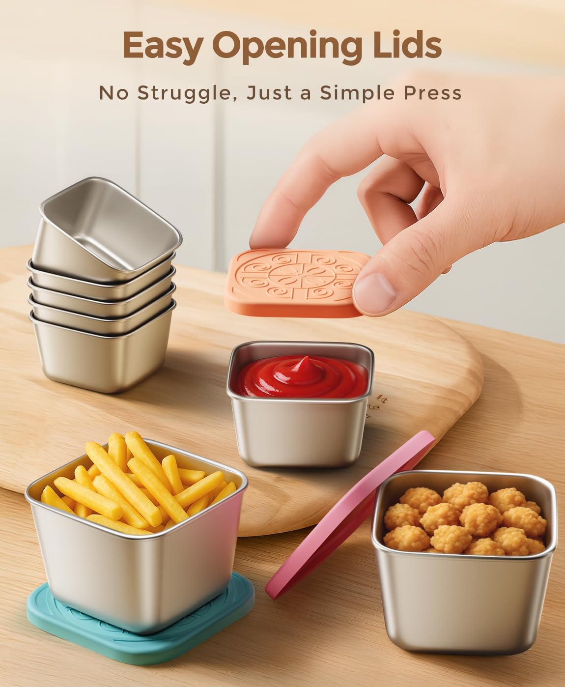 Osfel 3 Pack 6oz Stainless Steel Snack Containers and 3 Pack 2oz Salad Dressing To Go Containers with Silicone Lids, Reusable Square Meal Prep Condiment Sauce Containers Lunch Box Accessories