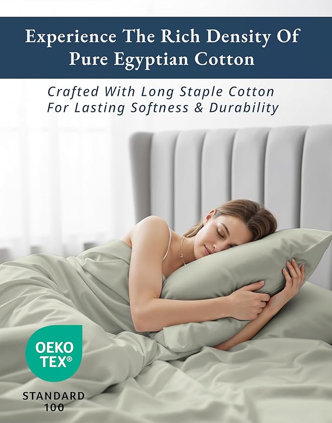 100% Egyptian Cotton King Size Sheets Set – Silky Sateen Weave for Winter Sleep Comfort, Buttery Soft & Durable Christmas Sheets King Size, Snug Fit 15" Deep Pocket, Hotel Comfort at Home - Mineral