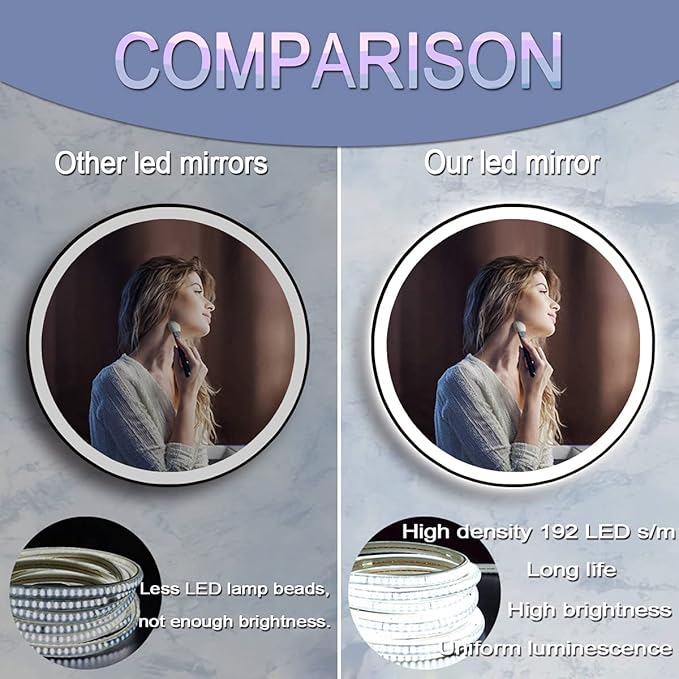 30 Inch Black Frame Bathroom Round Lighted Vanity Mirror with Lights for Bathroom Wall 30 Inch Black Round LED Mirror Antifog 3 Color Dimmable 30" Smart Makeup Light up Circle LED Mirrors