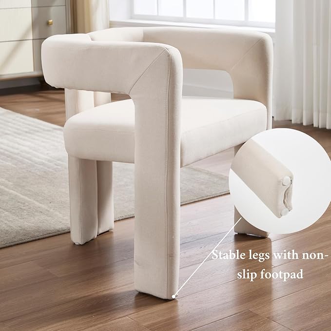 Modern Dining Chairs Set of 4, Upholstered Side Chairs Linen Fabric Guest Chairs with Barrel Backrest Armchair for Dining Room Living Room, Beige