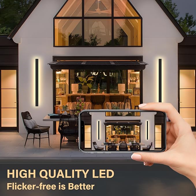 Modern Outdoor Wall Light, 31.5Inch Black LED Dimmable IP65 Waterproof with Remote Outdoor Linear Wall Sconces Exterior Lighting Fixture Porch Wall Light for House, Front Door, Garage