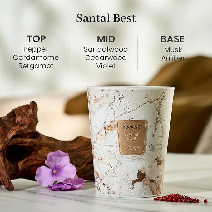 M&SENSE Extra Large Candle 35oz 150H Santal Scented Candle, 3 Wick Highly Scented Jar Candle, XL Candles Gift for Stress Relief, Meditation, Yoga