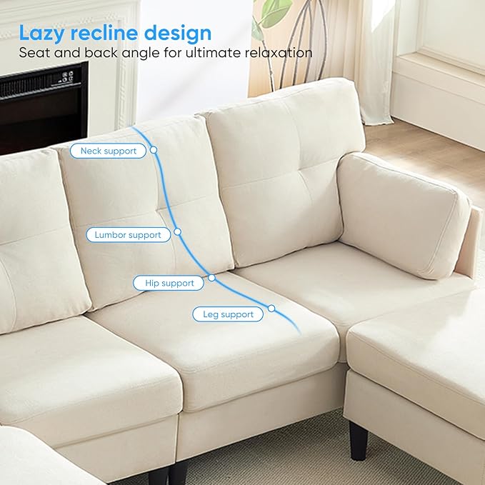 PUREMIND Sectional Home Sofa Living Room, Modern U-Shaped Sofa Couches with Double Chaise, Upholstered 4 Seater Sofa for Living Room, Apartment, Beige