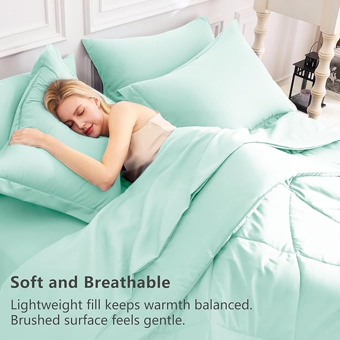 CozyLux Full Size Comforter Sets Mint Green - 7 Pieces Bed in a Bag Full, Luxury Soft Bed Set for All Seasons, Bedding Set with Down Alternative Comforter, Sheets, Pillowcases & Shams