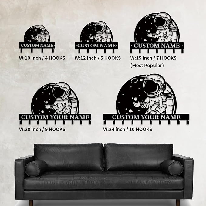 Personalized Custom Astronaut UFO Metal Wall Keys Hooks,Clothes Hooks Astronaut Art coat racks,door holder,Black Astronaut decorations for home,Entrance doors,Hallway, Bedroom,Keys,Hats (Style A)
