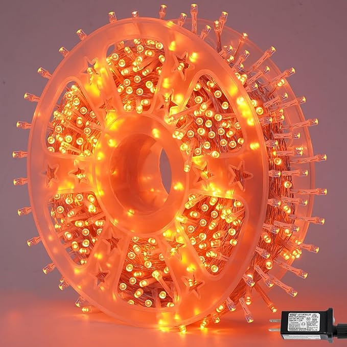 QITONG Orange Christmas Lights, 165ft 500 LED Outdoor String Lights Plug in, Clear Wire Fall Lights Indoor with 8 Modes for Thanksgiving décor