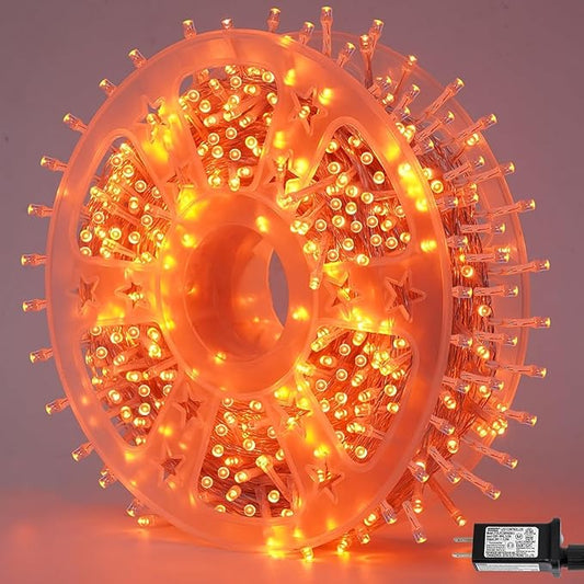 QITONG Orange Christmas Lights, 165ft 500 LED Outdoor String Lights Plug in, Clear Wire Fall Lights Indoor with 8 Modes for Thanksgiving décor