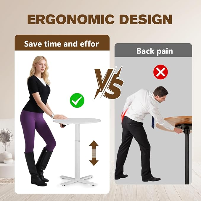 Round Bar Table, Adjustable Height and Rolling Small Dining Table, Dual-Use Cocktail Table with Removable Casters for Bar, Bistro, Café,White