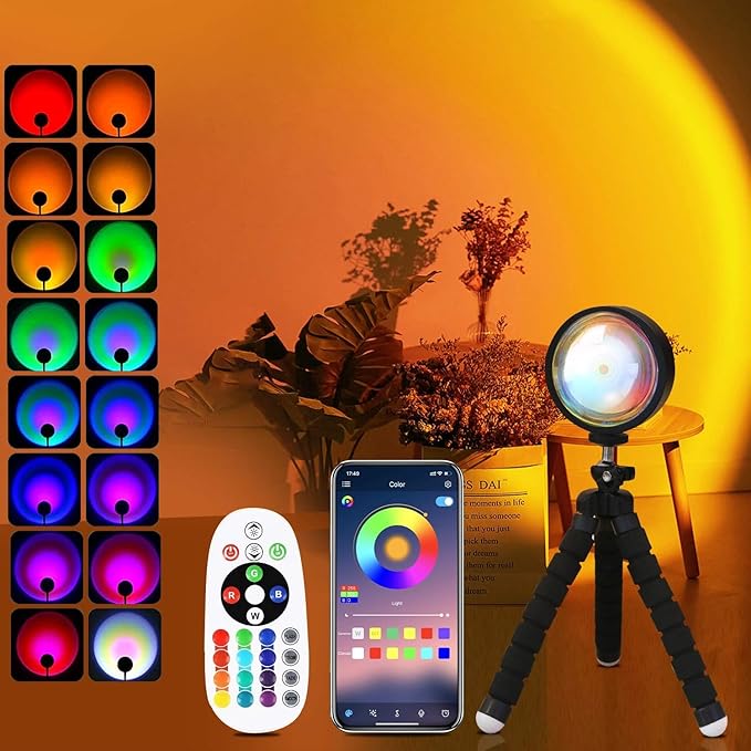 Sunset Lamp Projector Led Lights for Bedroom Night Light RGB Lights Sun Sunlight Sunrise Lamp 10w 360° Rotation Mood Lighting Home/Room Decor Christmas Gifts for Women,Triangle Multicolor