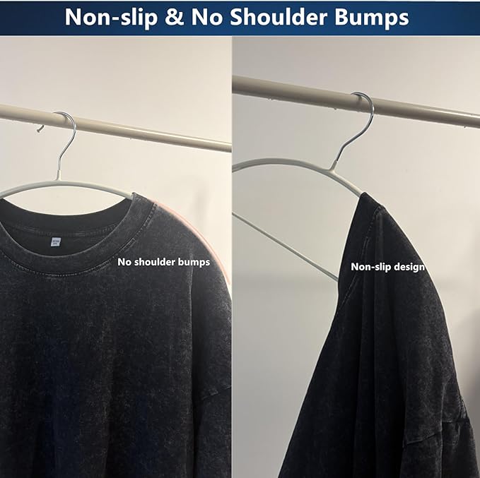 16.5 Inch Ivory No Shoulder Bumps No Mark Non-Slip Rubber Coated Contour Meta Hanger for Sweater T-Shirt Suit Coat Uniform with Pants Bar Pack of 20