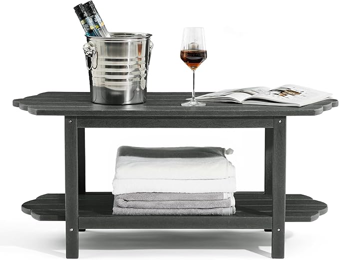Adirondack Outdoor Patio Table-2 Tier Outside Table Irregular Grey Coffee Table for Garden Indoor Sun Room