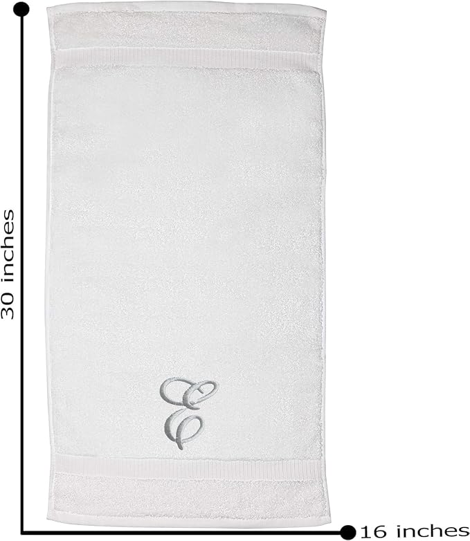 White Monogrammed Hand Towels for Bathroom - Luxury Hotel Quality Personalized Initial Embroidered Towel for Powder Room, Spa - GOTS Organic Certified - Set of 2 Silver Letter E