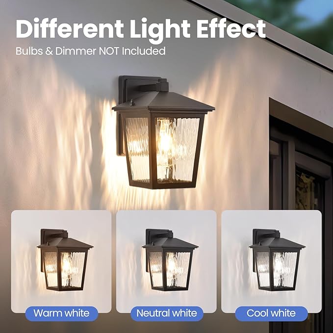 Wall Light, Exterior Waterproof Sconce in Black, Anti-Rust Light Fixture with Water Glass, Modern Outdoor Lantern for House Balcony Entryway Garage