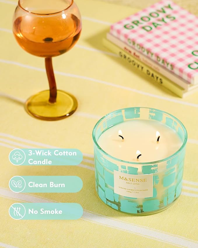 M&SENSE 3 Wick Lavender Milk Scented Candle,11.6oz Natural Soy Wax Non Toxic for Home, Up to 60 Hours Burn time,Fall Decorations for Home,Stress Relief Candles for Women/Men