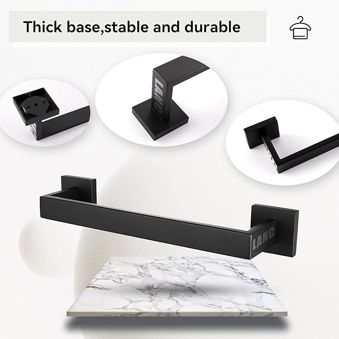 LANC 12-Inche Towel Bars for Bathroom Total Mounted Matte Black Bath Towel Ring Stainless Steel Total-14” Towel Rails for Kitchen Hand Towel Holder Racks Hanger Towel Rods, A8804MB-3P1