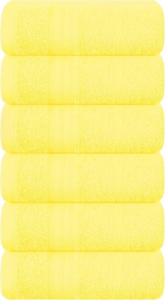 BOUTIQUO Ultra Soft Cotton 6 -Piece Hand Towel Set 16x24 Inch, Ideal for use in Bathroom, Kitchen, Gym, Spa & General Cleaning, Compact & Lightweight Multi Purpose Hand Towels - Lime Yellow