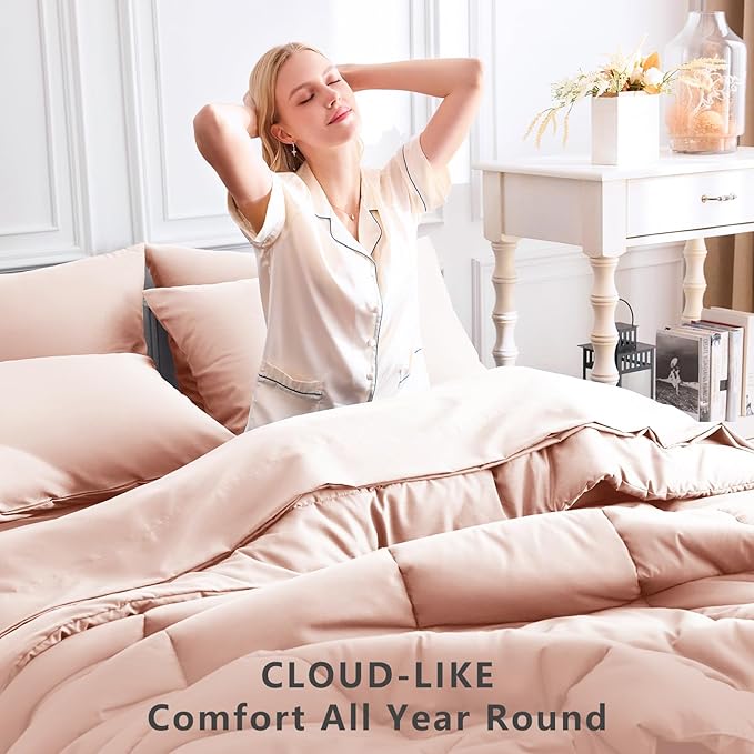 CozyLux Full Size Comforter Sets Blush Pink, 7 Pieces Bed in a Bag, Pink Comforter Full Size, All Season Bedding Sets with Stitch Quilted Comforter, Flat Sheet, Fitted Sheet, Pillowcases