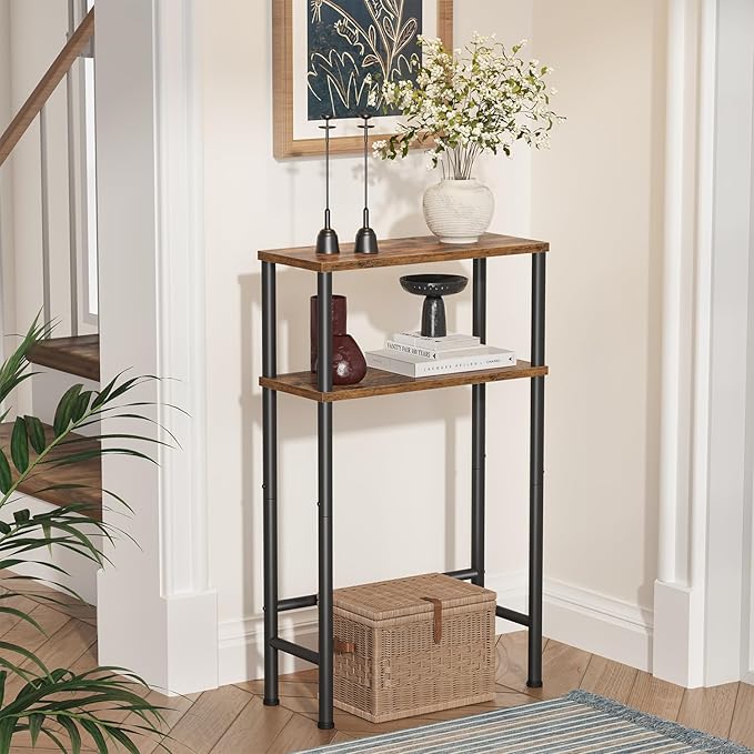 Narrow Console Table Set of 2, Small Entryway Table, 2-Tier Sofa Table with Storage, Skinny Console Tables for Entryway, Hallway, Bedroom, Living Room, Foyer, Rustic Brown