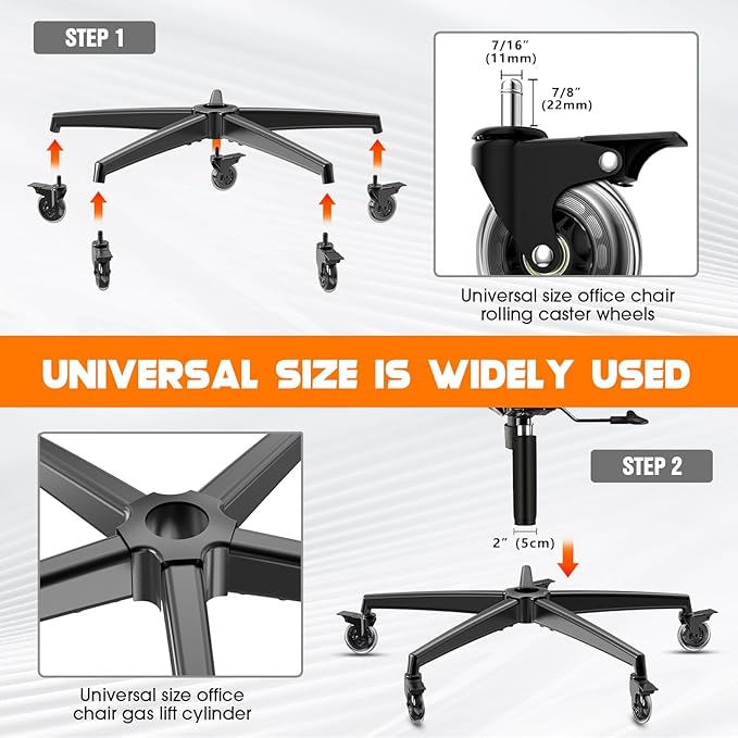 Office Chair Base Replacement PartsWith 5 Casters with Brakes(3300 lbs) - Heavy Alloy Office Chair Base Replacement, Universal Gas Cylinder