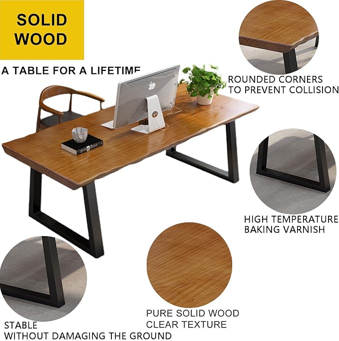 Modern Solid Wood Executive Desk – Spacious and Minimalist Home Office Workstation Perfect for Writing and Professional Use (Light Brown, 47in)