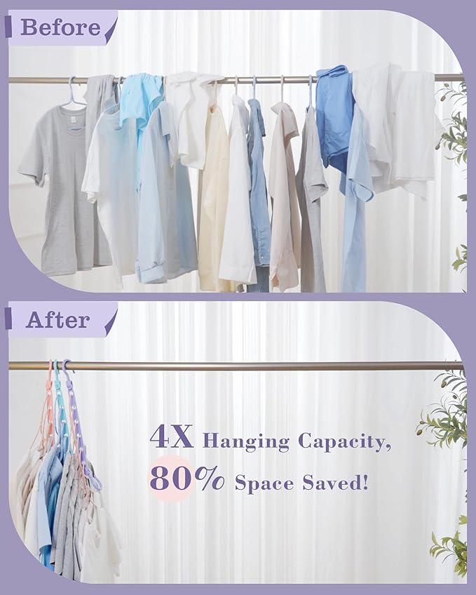 Space Saving Hangers for 96 Clothes, Reinforced Collapsible Hangers with 360° Swivel Hook, Hanger Hooks Space Saver for Closet Organizers and Storage, Dorm Room Essentials, Fully Assembled, Colorful