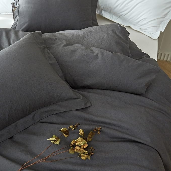 Simple&Opulence French Linen Duvet Cover Set 78" x 86"- 3 Pieces (1 Comforter Cover,2 Pillowcases)- Natural Flax Cotton Blend-Solid Color Breathable Farmhouse Bedding-Charcoal Grey, Full