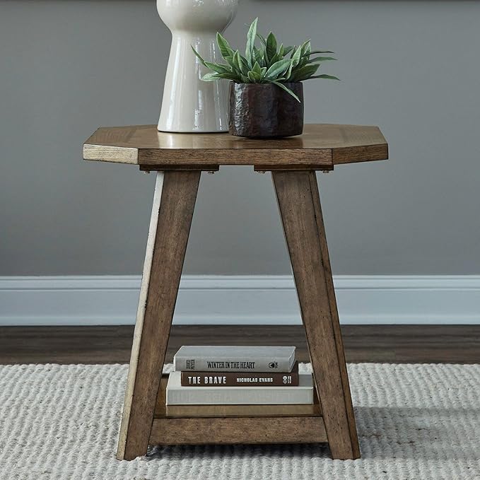 Liberty Furniture Carolina Park Octagonal End Table for Living Room - Amber Brown Oak