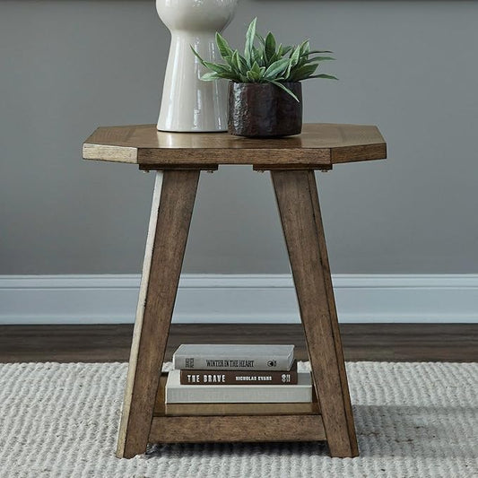 Liberty Furniture Carolina Park Octagonal End Table for Living Room - Amber Brown Oak