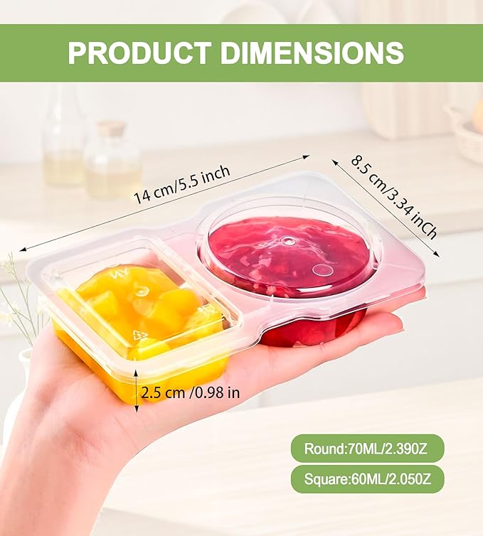Blueash 50 Sets Reusable Snack Containers, Double Compartment Dipping Containers with Lid for Sauces,Fruits,Vegetabble,Travel Picnic