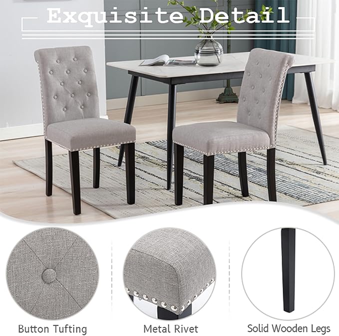 Westice Dining Room Chairs Set of 8 Upholstered Fabric Kitchen Chairs Dining Room Side Chair with Nailhead Trim and Rubber Wood Legs for Small Space Apartment, Light Gray