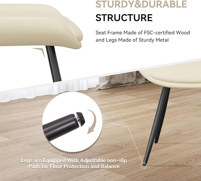 Upholstered Dining Chairs Set of 2, Modern Faux Leather Dining Room Chairs with Thick Cushion and Metal Legs, Kitchen Chairs with Back for Dining Room, Cream