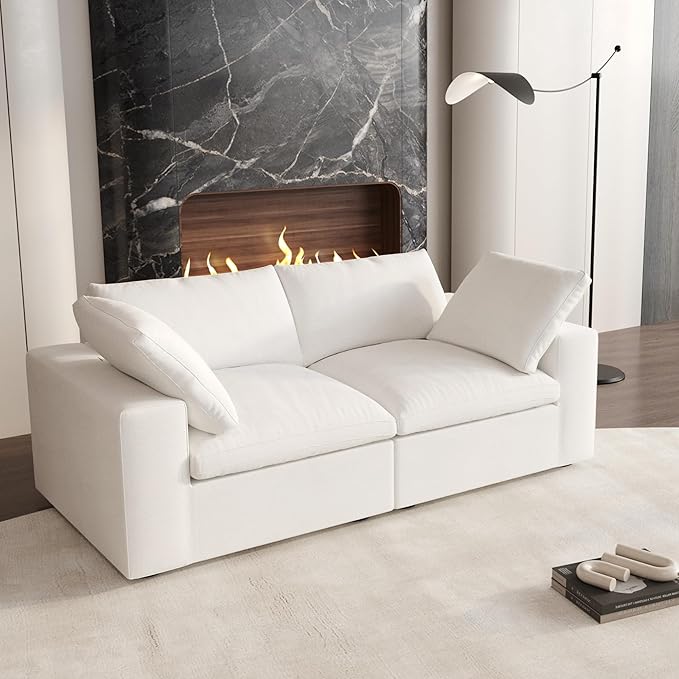 Cloud Modular Sectional Sofa Couch,80.3" Convertible Couches Loveseat for Living Room,Minimalist Deep Sofa Couches,Sofa Covers Washable&Replaceable，White