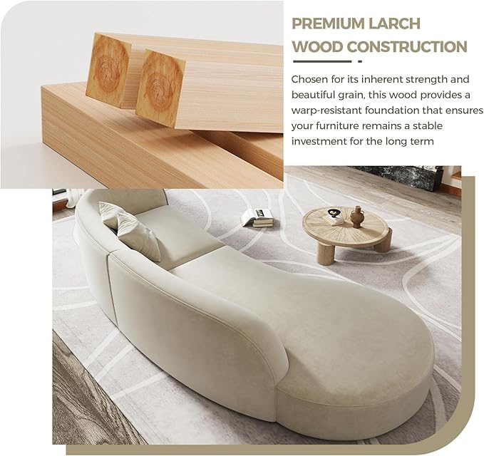Luxury Curved Sofa Couch – Modern Upholstered Sectional Sofa, Designer L Shaped Couch with Plush Microfiber, High-Density Foam & Solid Wood Frame (Ivory Right-facing, 94"L x 43"W x 30"H)