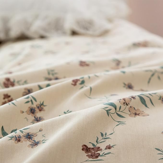 King Size Floral Comforter Set 3 Pieces Soft Cute Vintage Floral Bedding Comforter Lightweight Garden Style King Floral Botanical Comforter Set for All Seasons 1 Comforter and 2 Pillowcases