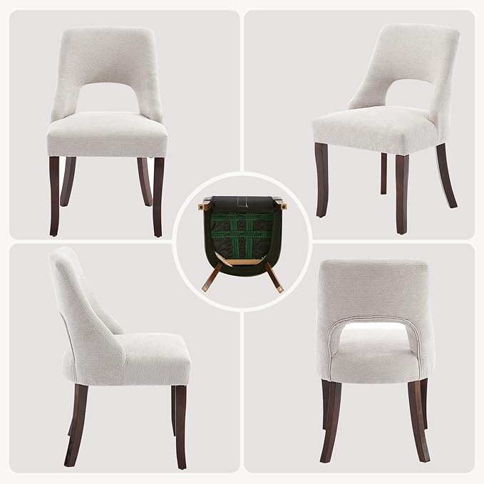 UVV Wooden Dining Chairs Set of 6, Mid Century Modern Upholstered Dining Room Chair Kitchen Chairs, Chenille Dinner Chair with Solid Wood Legs for Kitchen Dining Room, Light Grey-Chenille