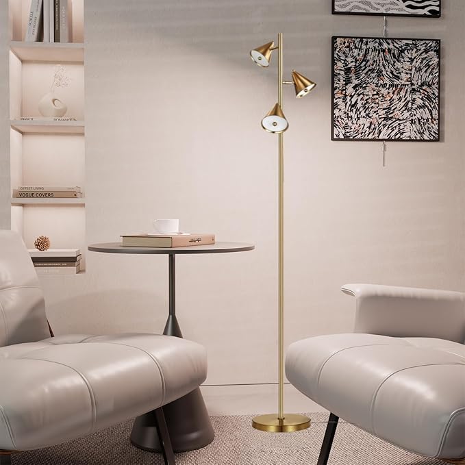 Tree Floor Lamp with Remote, Dimmable 3 Rotatable LED Lights, 5 Color Temperatures, 63" Modern Standing Lamp for Living Room, Bedroom, Office Reading Light (Bronze)