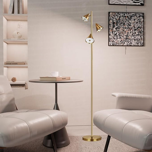 Tree Floor Lamp with Remote, Dimmable 3 Rotatable LED Lights, 5 Color Temperatures, 63" Modern Standing Lamp for Living Room, Bedroom, Office Reading Light (Bronze)