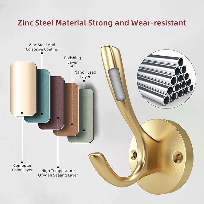 ZUONAI Gold Coat Hooks for Wall Decorative 8 Pack Heavy Duty Metal Hooks for Hanging Coats and Hat Hooks Wall Mounted Towel Hooks for Bathrooms