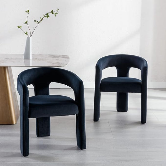 Set of 2 Modern Velvet Fabric Upholstered Dining Chairs with Open-Back, Cute Barrel Side Chairs Kitchen Armchair Accent Chairs for Dining Room Bedroom, Black